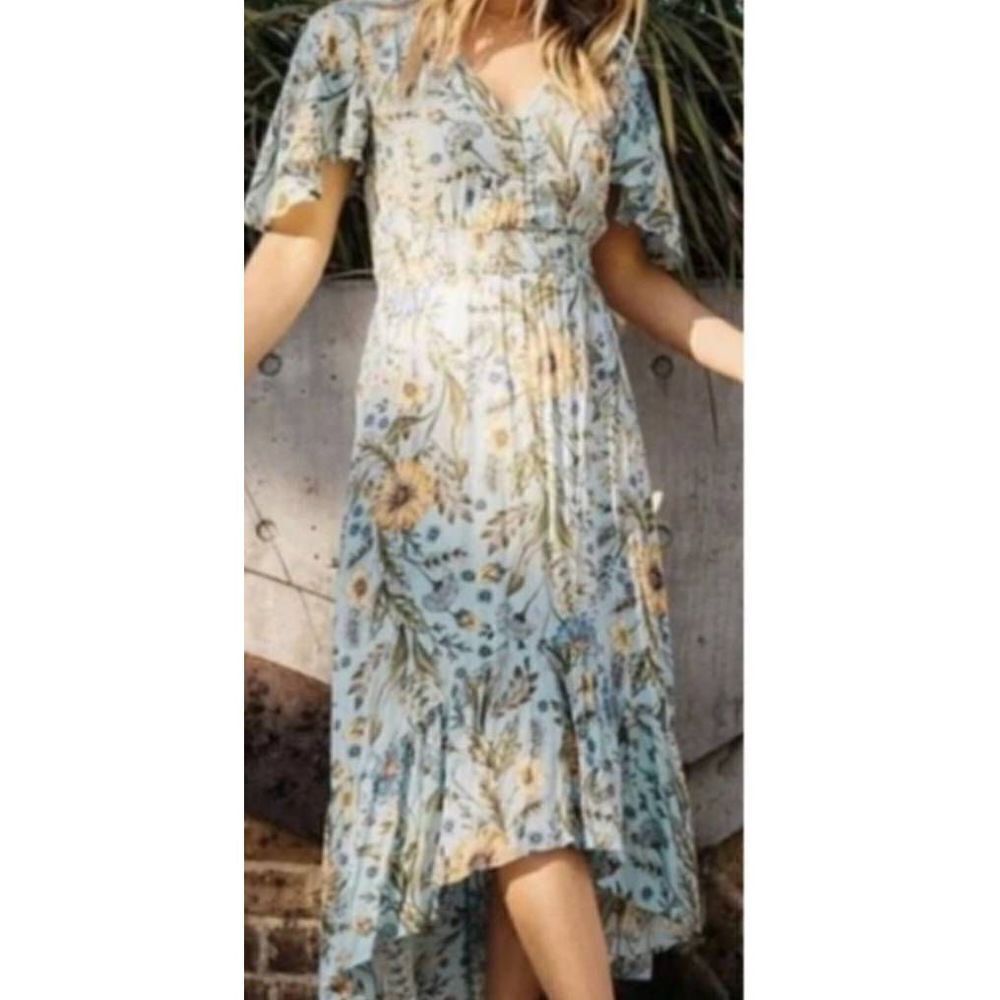Abel The Label Osaka Peacock Hi Low Midi Dress sz XS